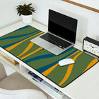 Mid Century Modern Retro Lounge Striped Ogee Pattern in Moroccan Blue Olive Green Ochre Desk Mat Gallery Image 2