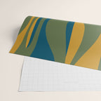 Mid Century Modern Retro Lounge Striped Ogee Pattern in Moroccan Blue Olive Green Ochre Wrapping Paper Gallery Image 2