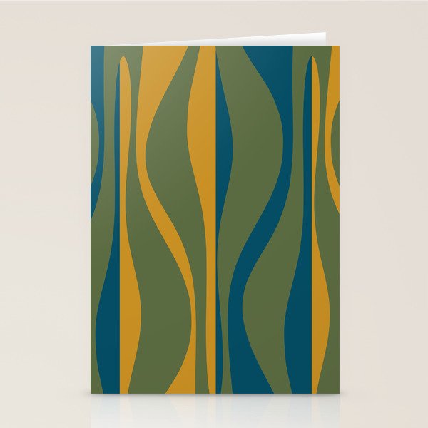 Mid Century Modern Retro Lounge Striped Ogee Pattern in Moroccan Blue Olive Green Ochre Stationery Card Gallery Image 2