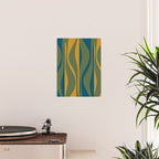 Mid Century Modern Retro Lounge Striped Ogee Pattern in Moroccan Blue Olive Green Ochre Poster Gallery Image 2