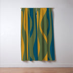 Mid Century Modern Retro Lounge Striped Ogee Pattern in Moroccan Blue Olive Green Ochre Window Curtain Gallery Image 3