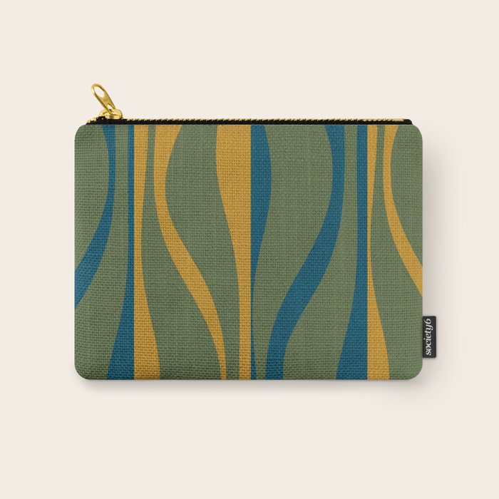 Mid Century Modern Retro Lounge Striped Ogee Pattern in Moroccan Blue Olive Green Ochre Carry All Pouch Gallery Image 1
