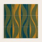 Mid Century Modern Retro Lounge Striped Ogee Pattern in Moroccan Blue Olive Green Ochre Wood Wall Art Gallery Image 1