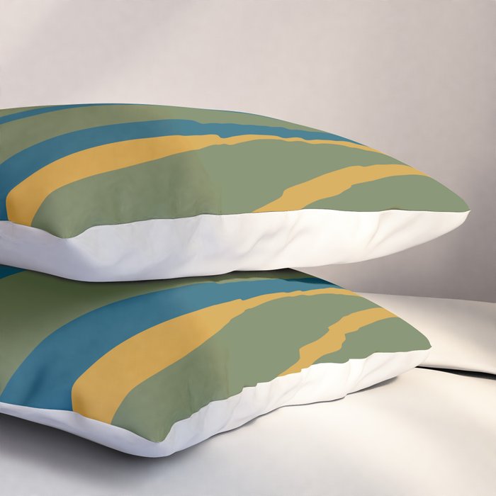 Mid Century Modern Retro Lounge Striped Ogee Pattern in Moroccan Blue Olive Green Ochre Pillow Sham Gallery Image 3