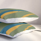 Mid Century Modern Retro Lounge Striped Ogee Pattern in Moroccan Blue Olive Green Ochre Pillow Sham Gallery Image 3