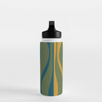Mid Century Modern Retro Lounge Striped Ogee Pattern in Moroccan Blue Olive Green Ochre Water Bottle Gallery Image 3