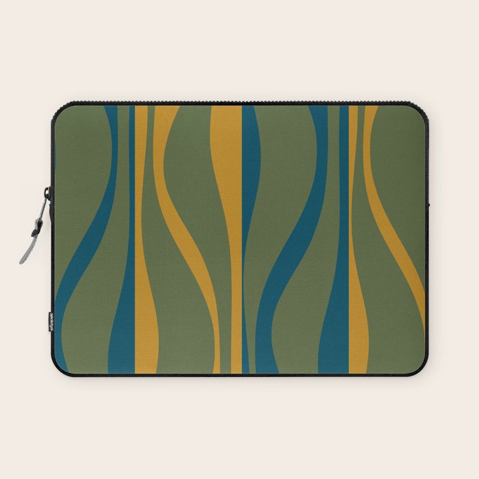 Mid Century Modern Retro Lounge Striped Ogee Pattern in Moroccan Blue Olive Green Ochre Laptop Sleeve Gallery Image 1