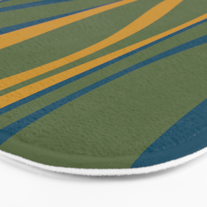 Mid Century Modern Retro Lounge Striped Ogee Pattern in Moroccan Blue Olive Green Ochre Bath Mat Gallery Image 3