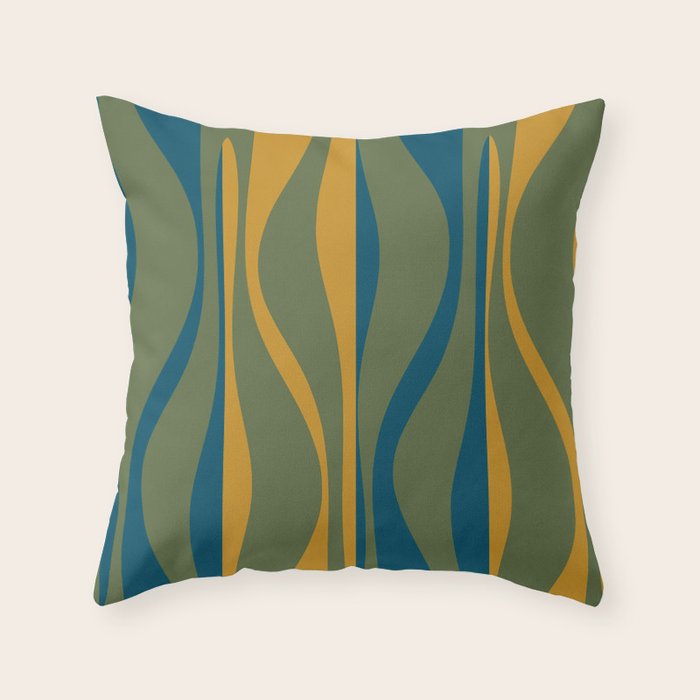 Mid Century Modern Retro Lounge Striped Ogee Pattern in Moroccan Blue Olive Green Ochre Throw Pillow Gallery Image 6