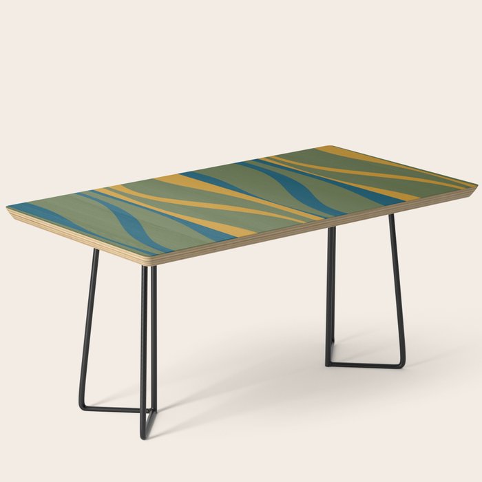 Mid Century Modern Retro Lounge Striped Ogee Pattern in Moroccan Blue Olive Green Ochre Coffee Table Gallery Image 1