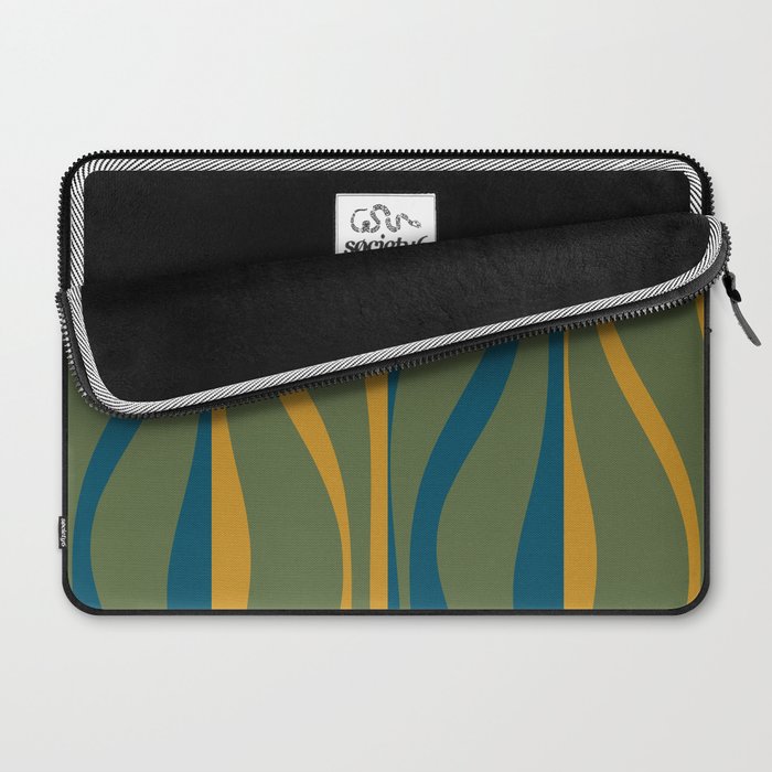 Mid Century Modern Retro Lounge Striped Ogee Pattern in Moroccan Blue Olive Green Ochre Laptop Sleeve Gallery Image 2