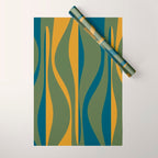 Mid Century Modern Retro Lounge Striped Ogee Pattern in Moroccan Blue Olive Green Ochre Wrapping Paper Gallery Image 1