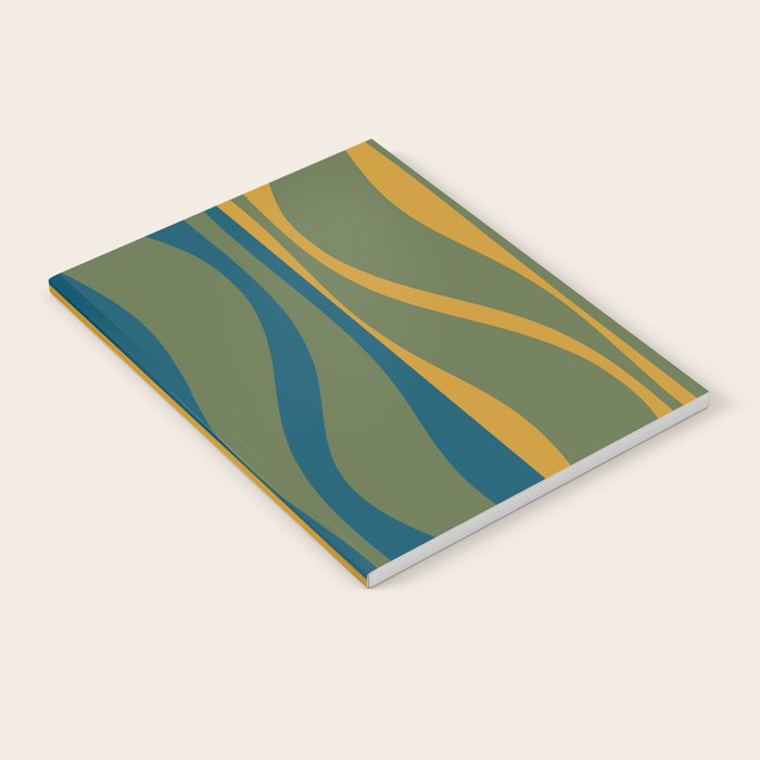 Mid Century Modern Retro Lounge Striped Ogee Pattern in Moroccan Blue Olive Green Ochre Notebook Gallery Image 2