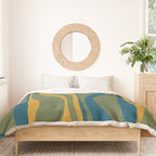 Mid Century Modern Retro Lounge Striped Ogee Pattern in Moroccan Blue Olive Green Ochre Duvet Cover Gallery Image 3