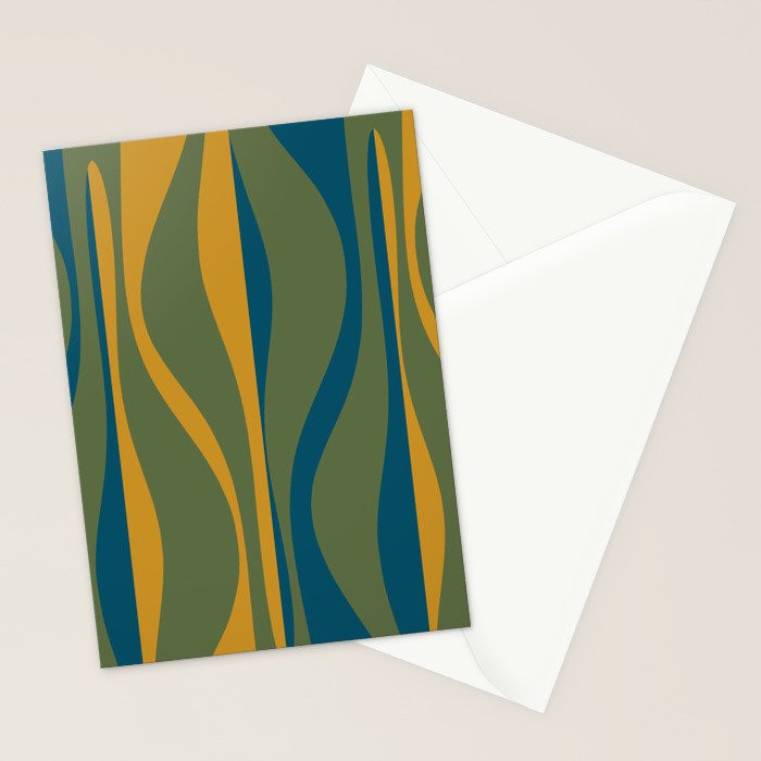 Mid Century Modern Retro Lounge Striped Ogee Pattern in Moroccan Blue Olive Green Ochre Stationery Card Gallery Image 2