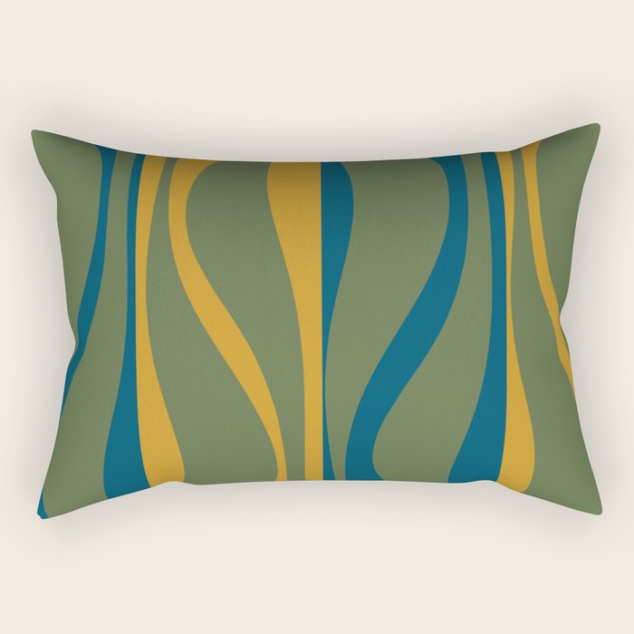 Mid Century Modern Retro Lounge Striped Ogee Pattern in Moroccan Blue Olive Green Ochre Rectangular Pillow Gallery Image 1