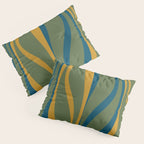 Mid Century Modern Retro Lounge Striped Ogee Pattern in Moroccan Blue Olive Green Ochre Pillow Sham Gallery Image 3