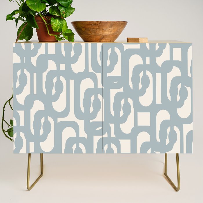 Mod Loops - Mid Century Modern Pattern in Light Blue-Gray and Cream Credenza Gallery Image 1