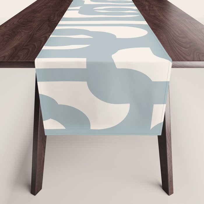 Mod Loops - Mid Century Modern Pattern in Light Blue-Gray and Cream Table Runner Gallery Image 1