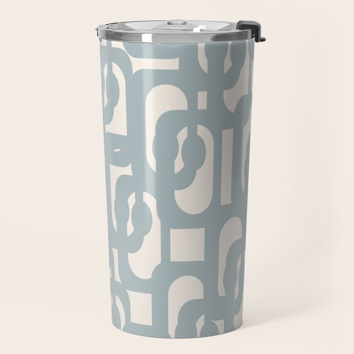 Mod Loops - Mid Century Modern Pattern in Light Blue-Gray and Cream Travel Mug Gallery Image 2