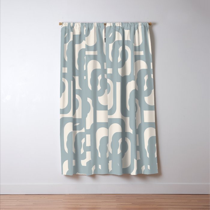 Mod Loops - Mid Century Modern Pattern in Light Blue-Gray and Cream Window Curtain Gallery Image 3