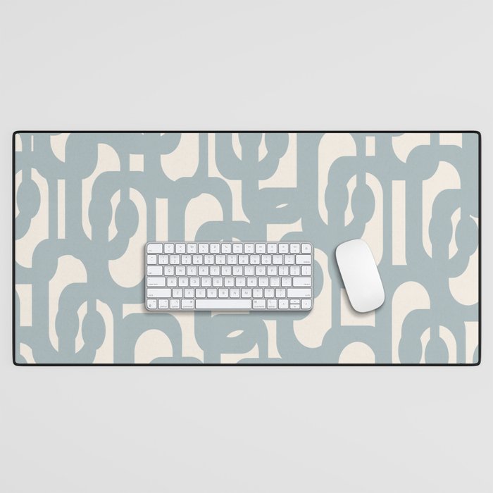 Mod Loops - Mid Century Modern Pattern in Light Blue-Gray and Cream Desk Mat Gallery Image 1