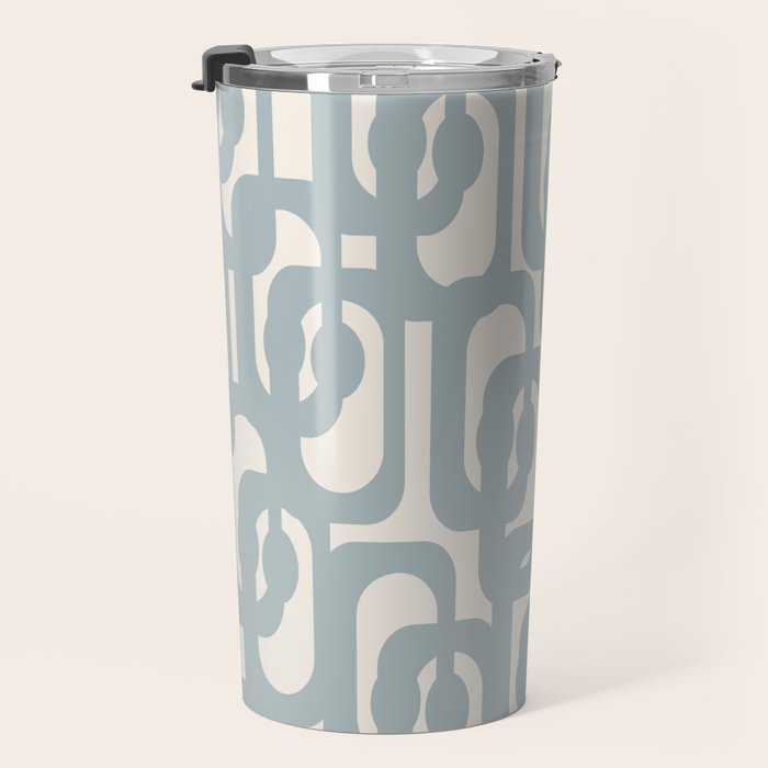 Mod Loops - Mid Century Modern Pattern in Light Blue-Gray and Cream Travel Mug Gallery Image 3