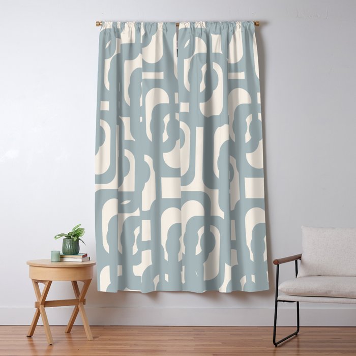 Mod Loops - Mid Century Modern Pattern in Light Blue-Gray and Cream Window Curtain Gallery Image 5