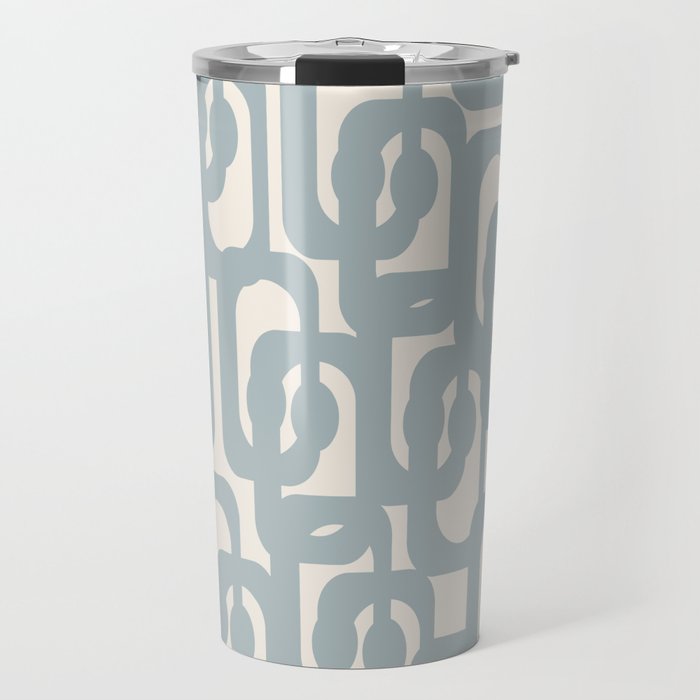 Mod Loops - Mid Century Modern Pattern in Light Blue-Gray and Cream Travel Mug Gallery Image 1