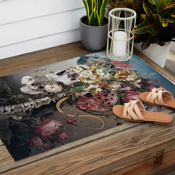 Flower skull Outdoor Rug Gallery Image 2