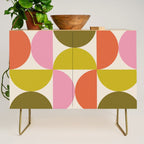 Mid Century Modern Shapes - Pink, Olive Green & Orange Credenza Gallery Image 1