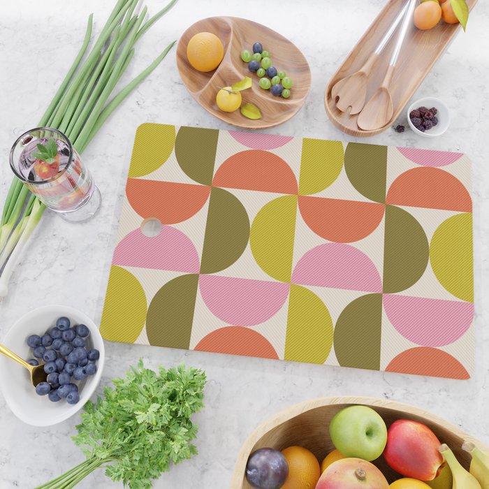 Mid Century Modern Shapes - Pink, Olive Green & Orange Cutting Board Gallery Image 2