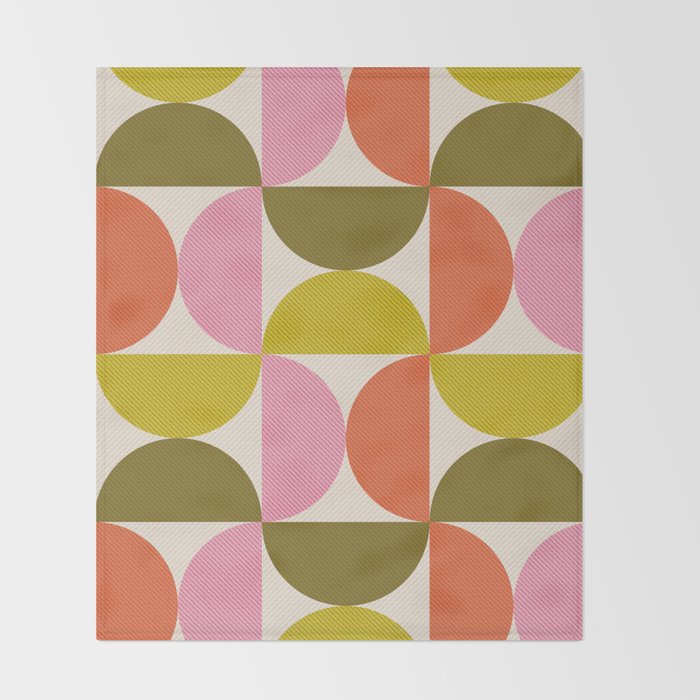 Mid Century Modern Shapes - Pink, Olive Green & Orange Throw Blanket Gallery Image 2