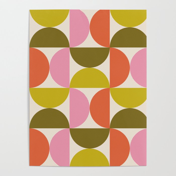 Mid Century Modern Shapes - Pink, Olive Green & Orange Poster Gallery Image 4