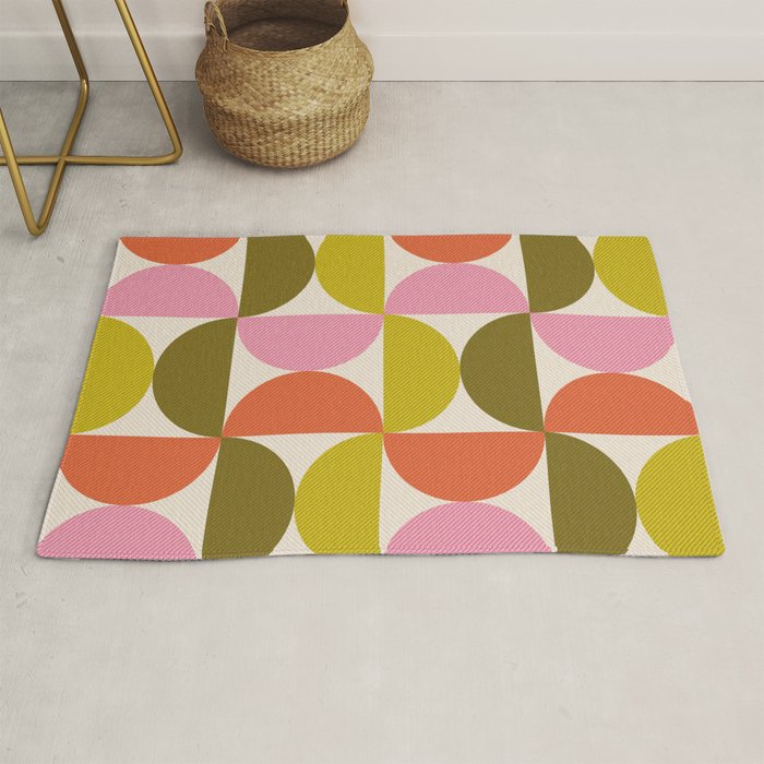 Mid Century Modern Shapes - Pink, Olive Green & Orange Rug Gallery Image 1