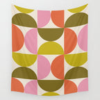 Mid Century Modern Shapes - Pink, Olive Green & Orange Wall Tapestry Gallery Image 4