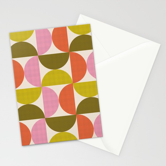 Mid Century Modern Shapes - Pink, Olive Green & Orange Stationery Card Gallery Image 2