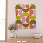 Mid Century Modern Shapes - Pink, Olive Green & Orange Wall Tapestry Gallery Image 2