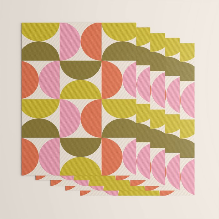 Mid Century Modern Shapes - Pink, Olive Green & Orange Wrapping Paper Gallery Image 3