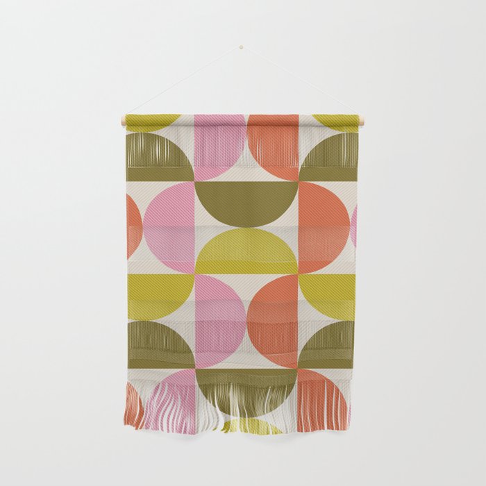 Mid Century Modern Shapes - Pink, Olive Green & Orange Wall Hanging Gallery Image 1