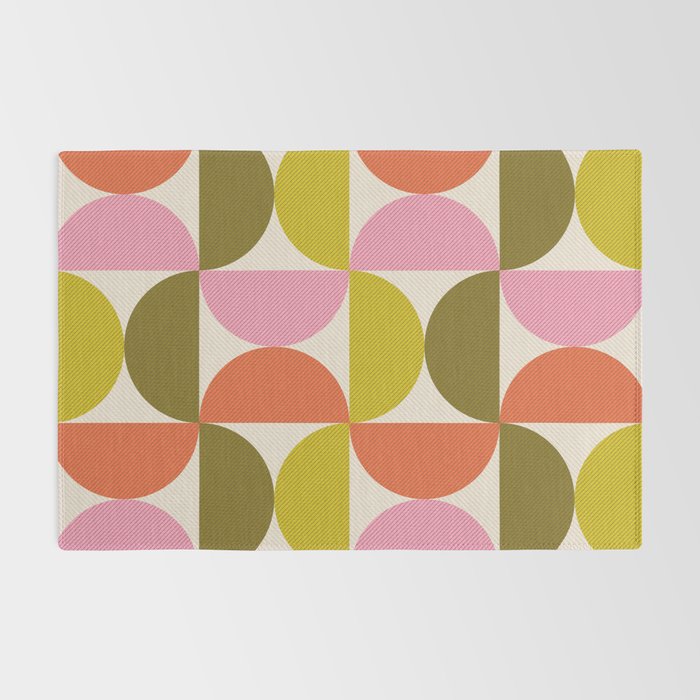 Mid Century Modern Shapes - Pink, Olive Green & Orange Rug Gallery Image 2