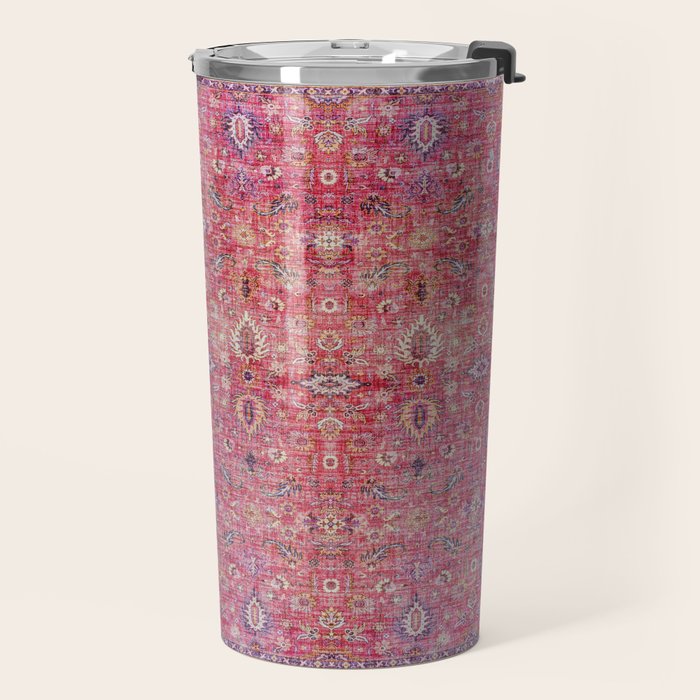 Pink Vintage Antique Oriental Traditional Moroccan Original Artwork Travel Mug Gallery Image 2