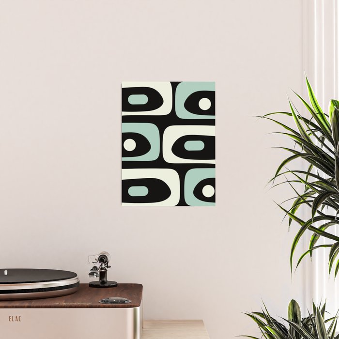 Mid Century Modern Piquet Abstract Minimalist Pattern in Black and Mint Poster Gallery Image 2