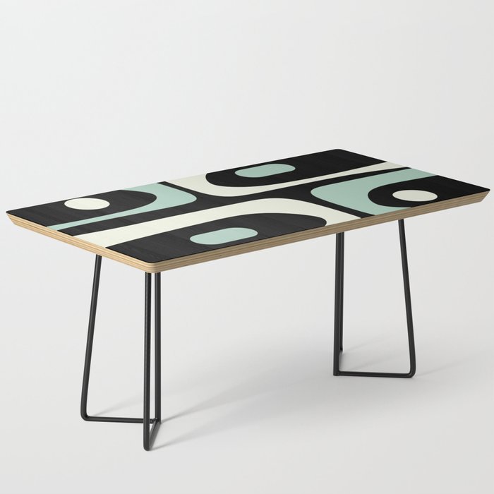 Mid Century Modern Piquet Abstract Minimalist Pattern in Black and Mint Coffee Table Gallery Image 1
