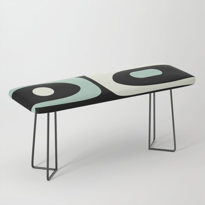Mid Century Modern Piquet Abstract Minimalist Pattern in Black and Mint Bench Gallery Image 1