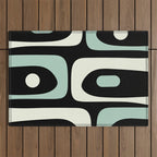 Mid Century Modern Piquet Abstract Minimalist Pattern in Black and Mint Outdoor Rug Gallery Image 1