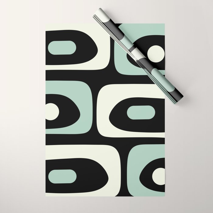 Mid Century Modern Piquet Abstract Minimalist Pattern in Black and Mint Wrapping Paper Gallery Image 1