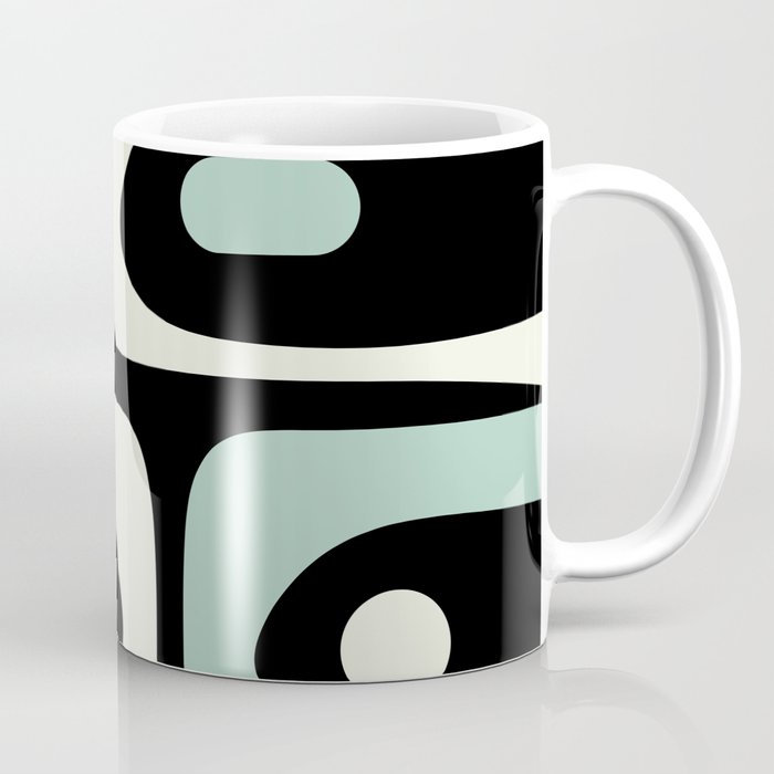Mid Century Modern Piquet Abstract Minimalist Pattern in Black and Mint Coffee Mug Gallery Image 1