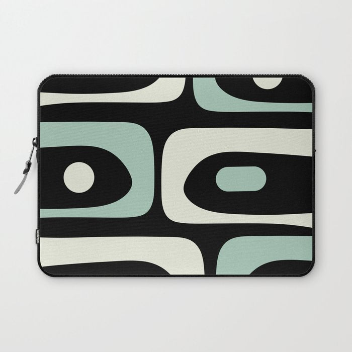 Mid Century Modern Piquet Abstract Minimalist Pattern in Black and Mint Laptop Sleeve Gallery Image 1