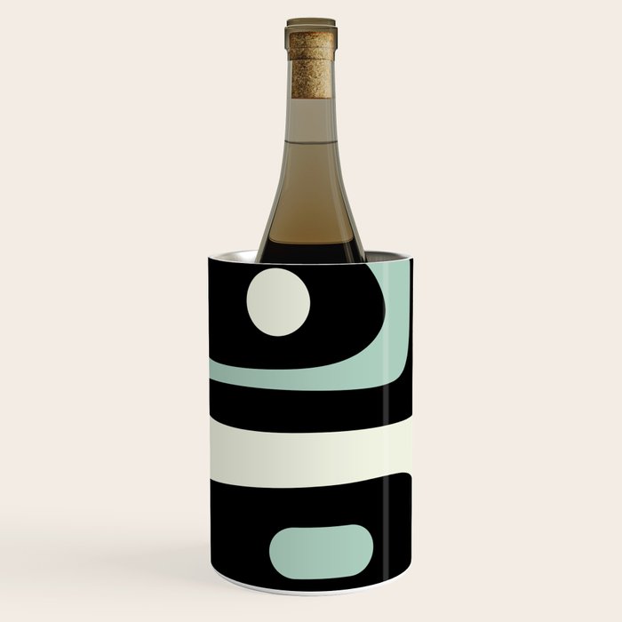 Mid Century Modern Piquet Abstract Minimalist Pattern in Black and Mint Wine Chiller Gallery Image 2